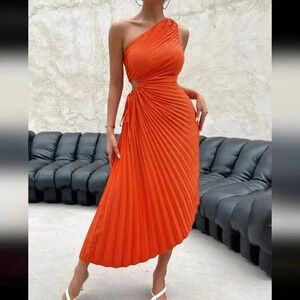Spring Break One Shoulder Cut Out Waist Pleated Asymmetrical Hem Pro